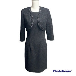 Jessica Howard black crepe dress size 6 with matching cropped jacket